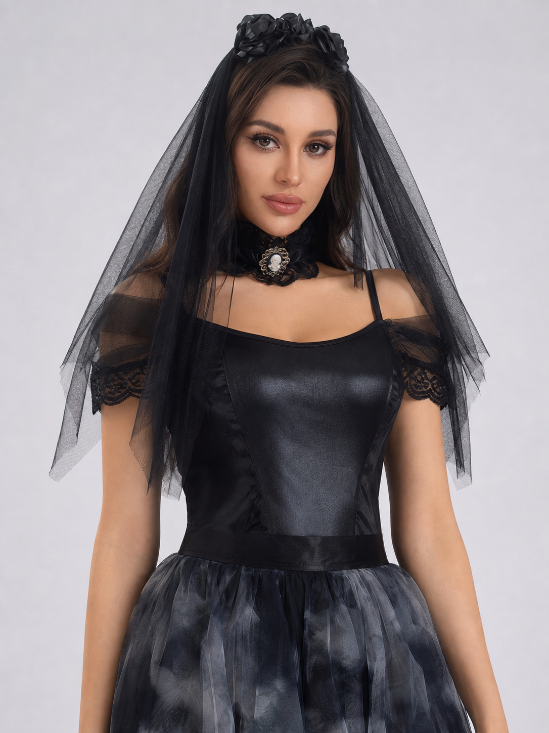 Gothic Black Cosplay Dress, Shorter in Front
