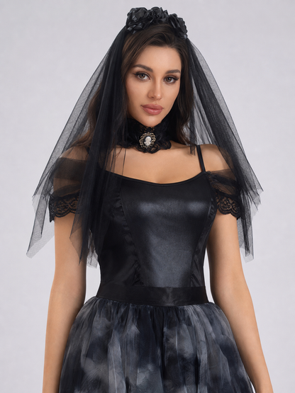 Gothic Black Cosplay Dress, Shorter in Front