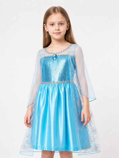 Blue Snow Queen Costume for Girls for Halloween Costumes detail 2