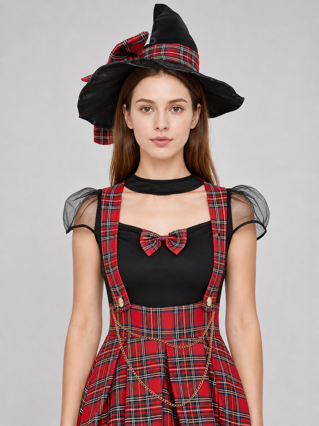 Short Red-and-Black Plaid Cosplay Dress Costume Dresses detail