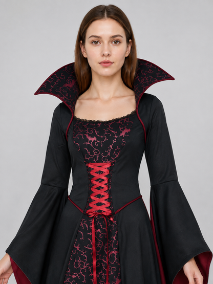 Floor-Length Gothic Dress with Red Pattern Costume Dresses detail 2