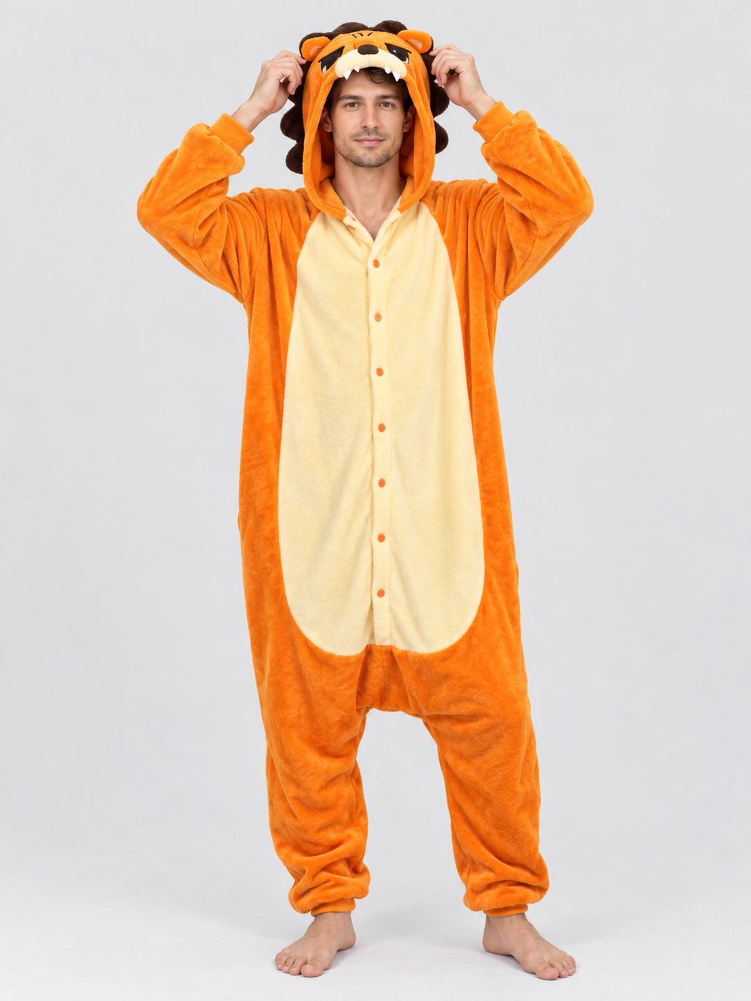 Orange Kigurumi Pajama with Hood, Ears, and Face