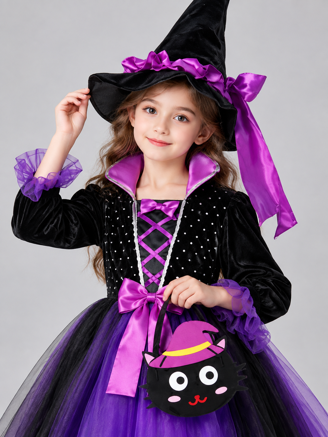 Kids' Witch Costume with Hat and Bag