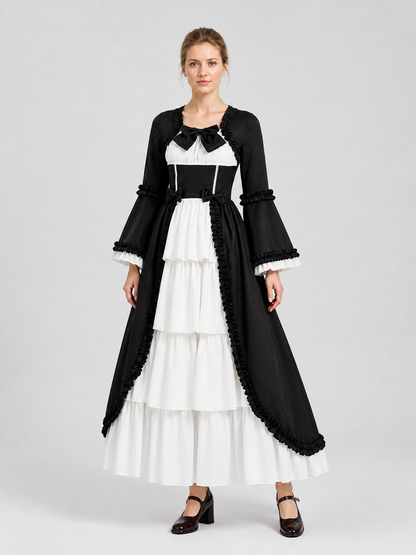 Renaissance-Style Retro Dress, Black and White, with Ruffles Costume Dresses detail 3