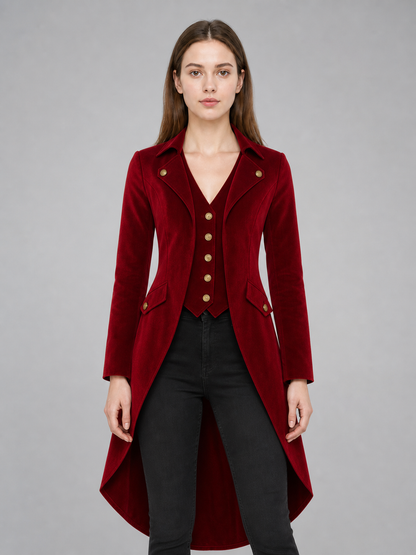 Vintage-Style Burgundy Long Tailcoat