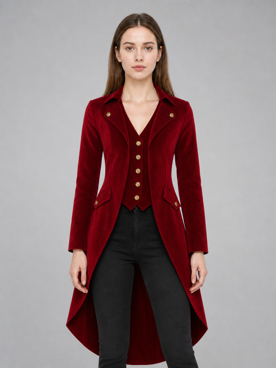 Long Burgundy Tailcoat in Vintage Style