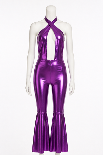 Purple Cutout Jumpsuit with Flared Pants product detail 3