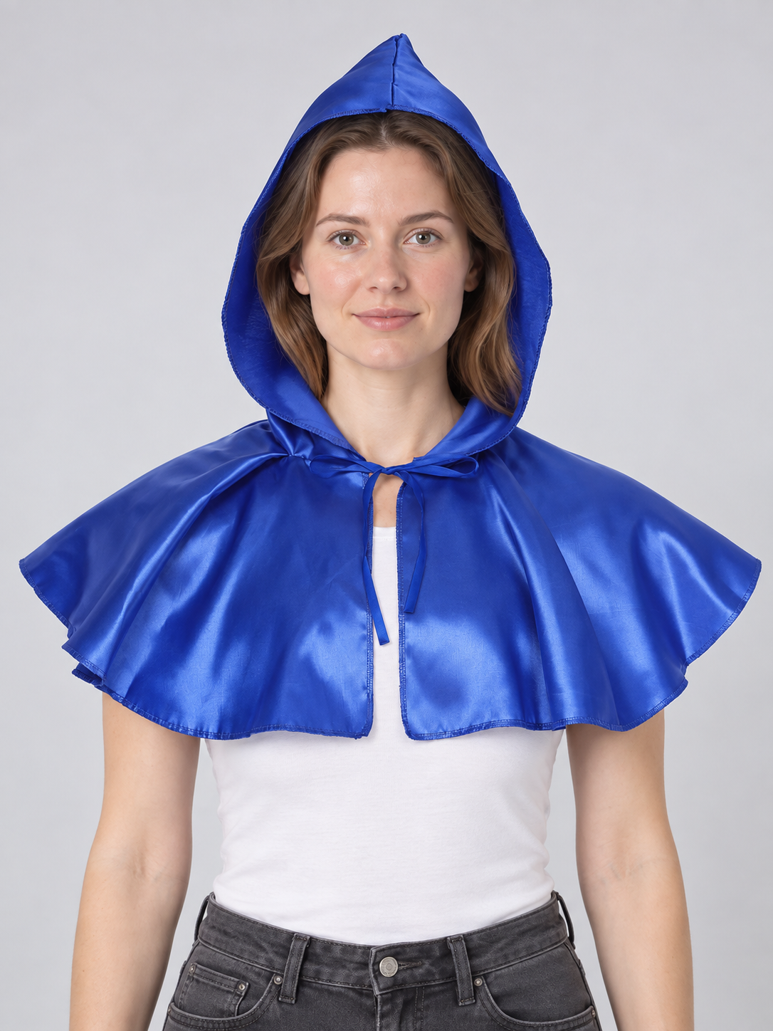 Short Blue Satin Cape with Hood