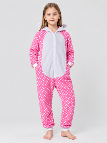 Pink Flannel Hooded Pajama Jumpsuit