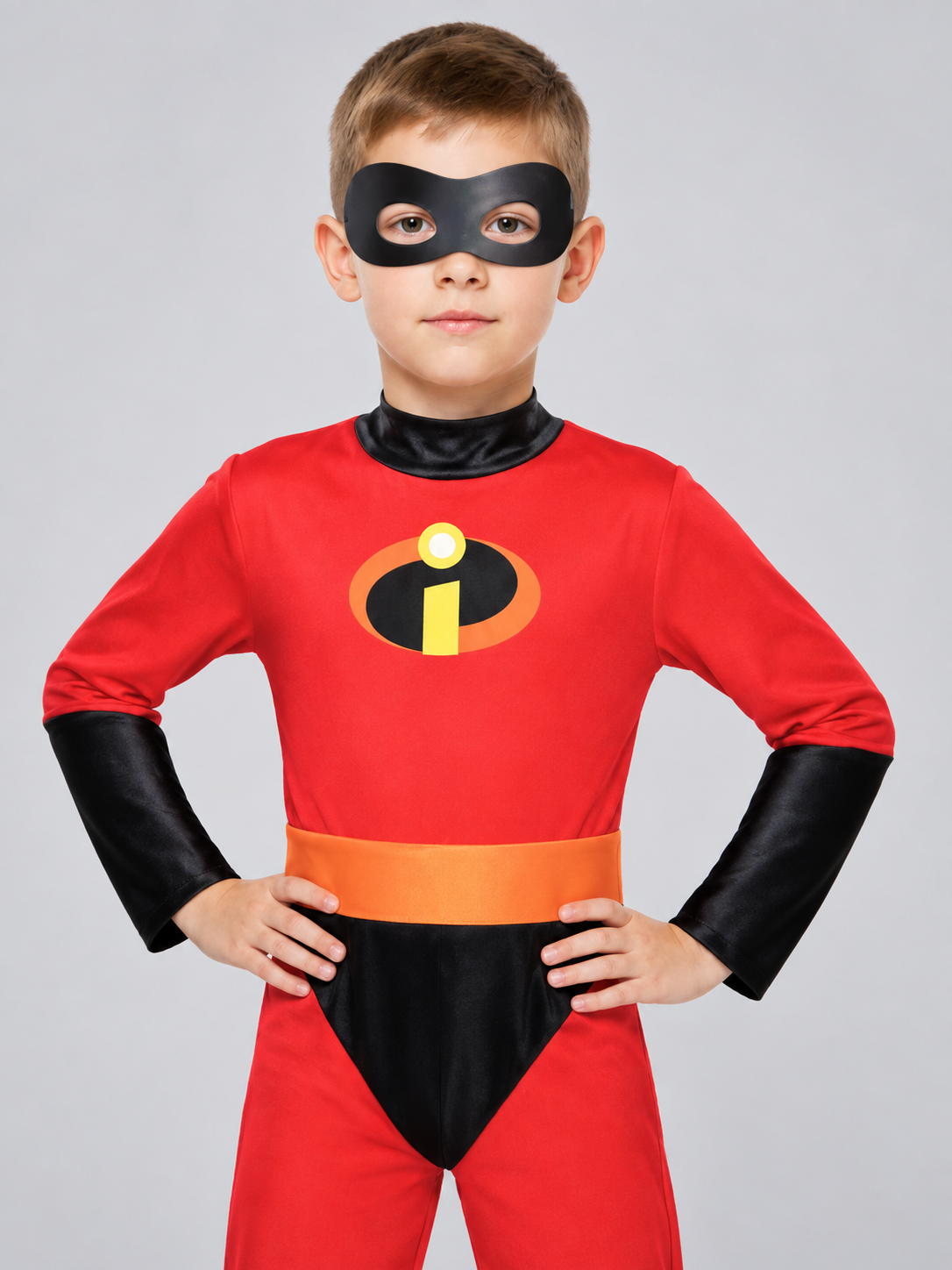 Kids' superhero carnival costume with mask and emblem