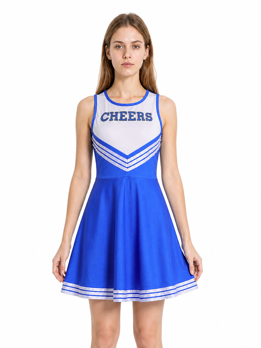 Blue and White Children's Cheerleading Dress with CHEERS Costume Dresses detail 3