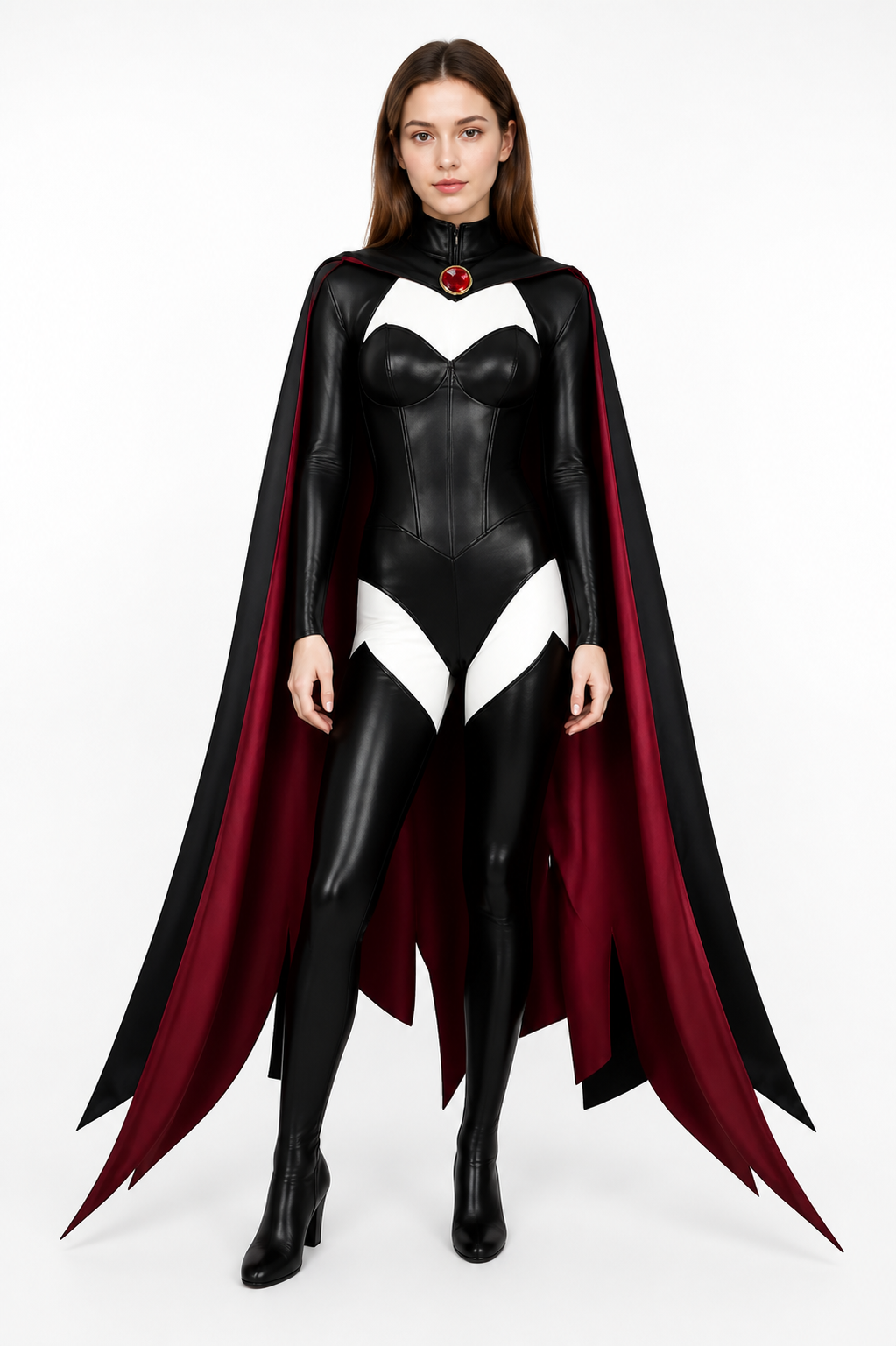 Black Cosplay Jumpsuit with Long Cape Costume Capes detail 2