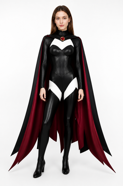 Black Cosplay Jumpsuit with Long Cape Costume Capes detail 2