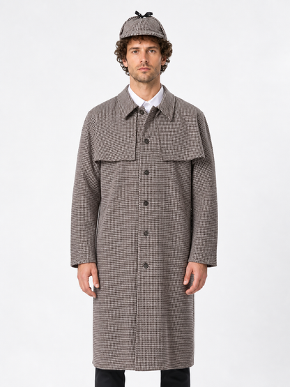 Double-Breasted Houndstooth Coat with Epaulettes for Costumes