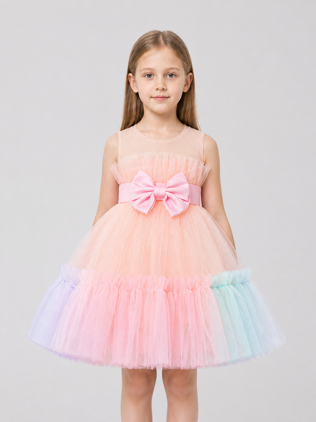 Fluffy Dress with Rainbow Tulle Skirt and Bow Costume Dresses detail 3