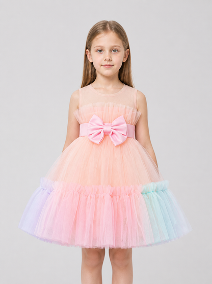 Fluffy Dress with Rainbow Tulle Skirt and Bow Costume Dresses detail 3