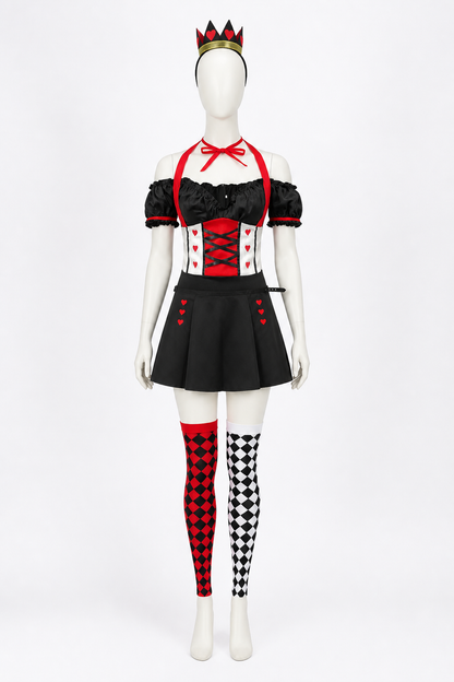 Hearts Card Suit Carnival Costume with Crown and Gloves