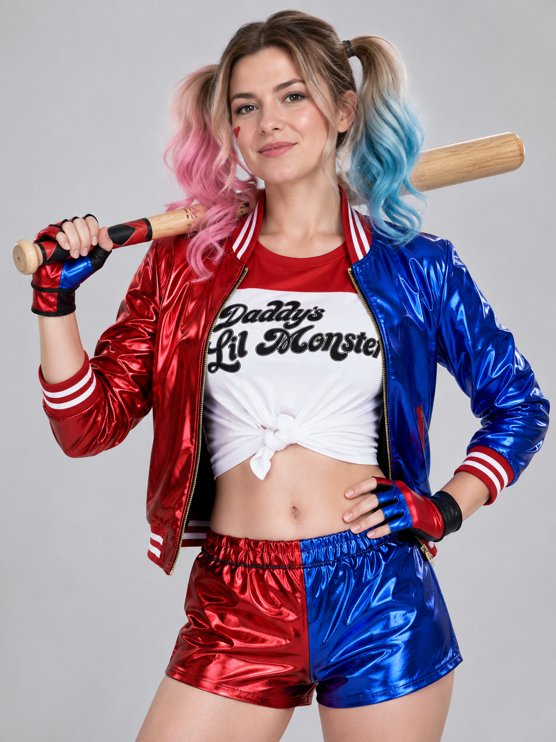 Red and Blue Harley Quinn Cosplay Carnival Costume