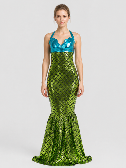 Mermaid Dress with a Sparkly Top and Scaly Pattern