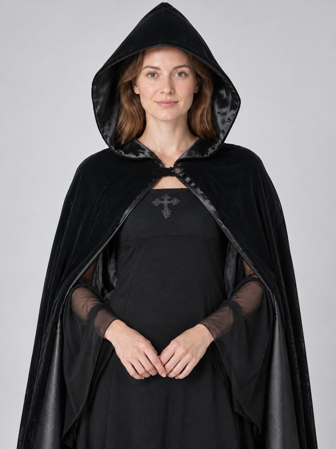 Black Carnival Costume with Cape and Hood