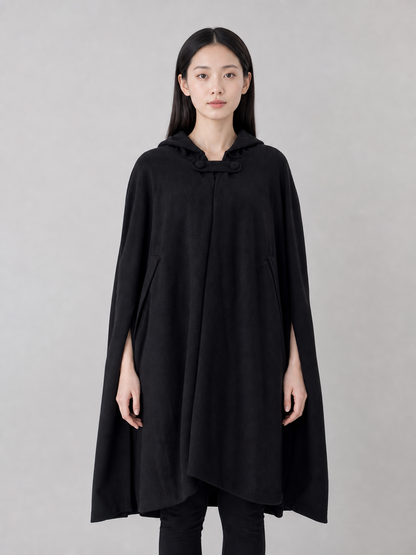 Long Black Hooded Cape with Clasp