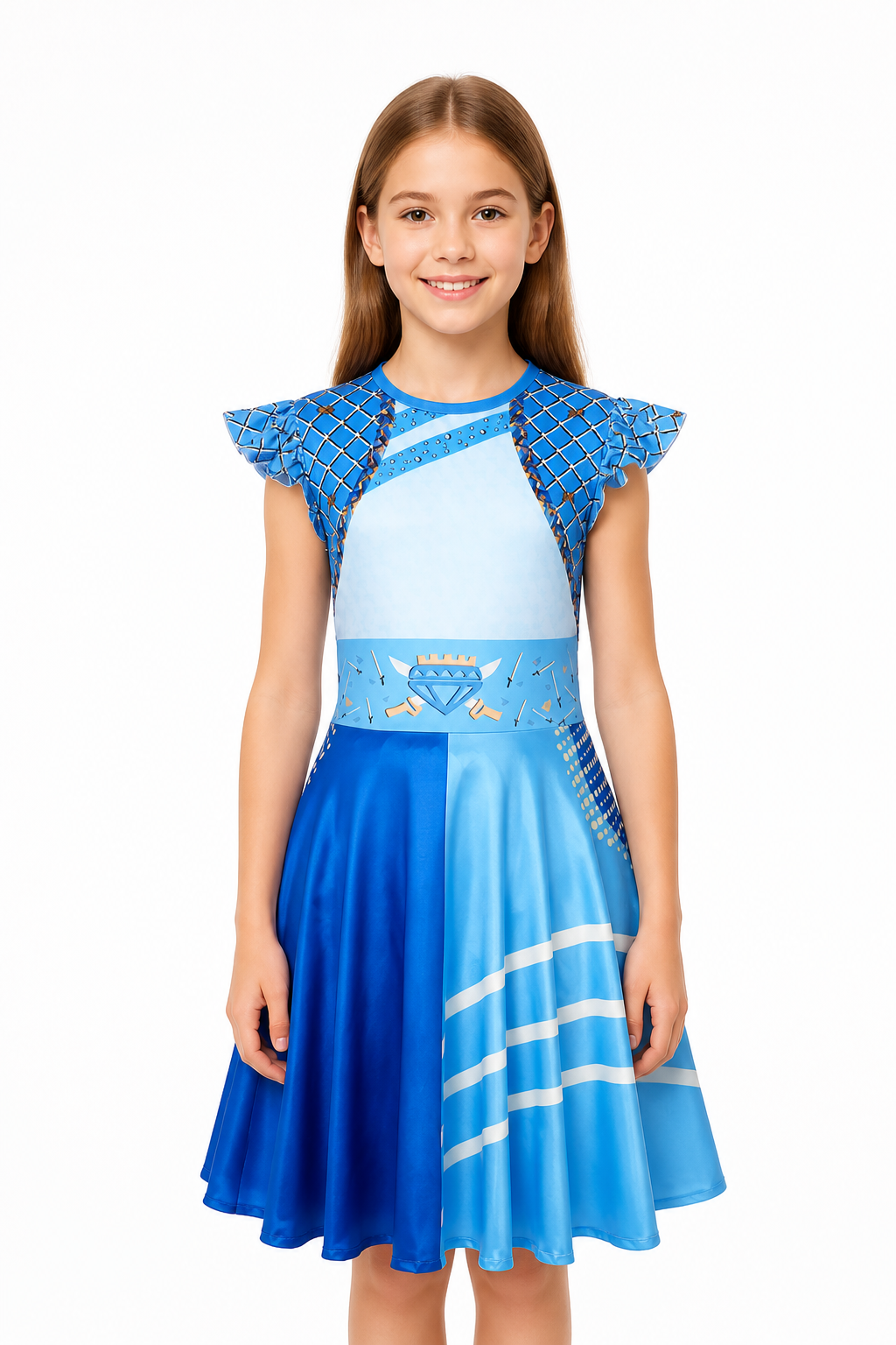 Halloween Princess Dress, Blue with Diamonds and Crown Costume Dresses detail 3