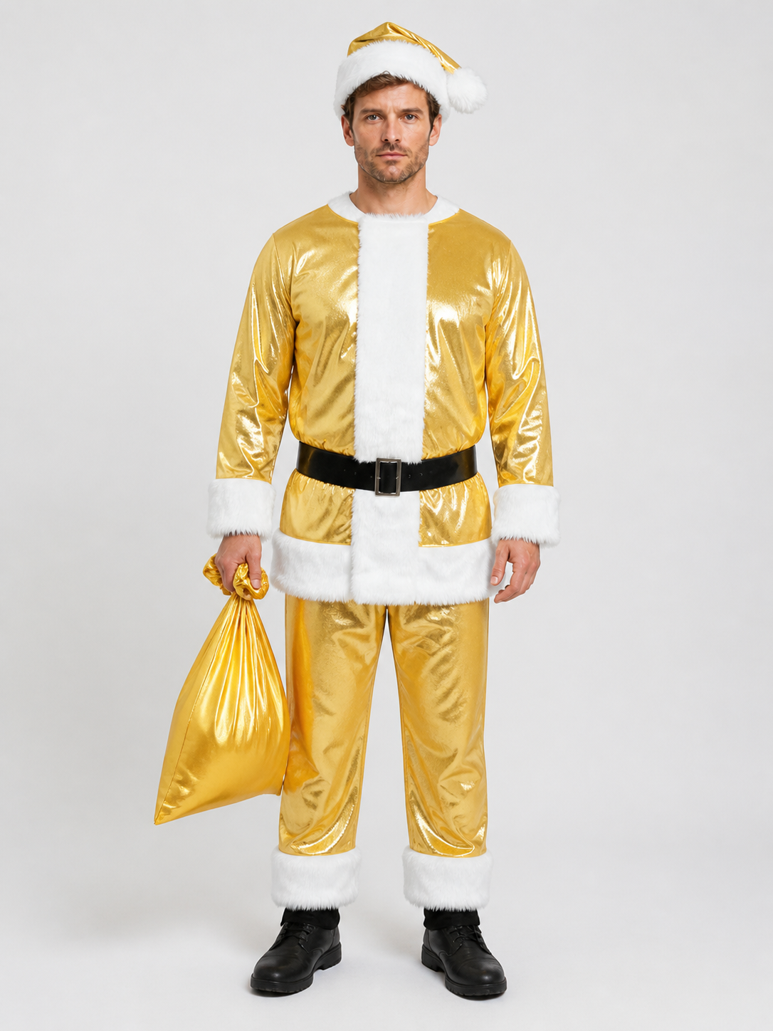 Gold Santa Claus Costume with White Fur Trim, M-XXXL Costumes detail 3