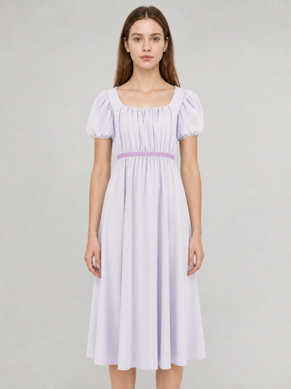 Regency-Style Retro Dress with Belt and Puff Sleeves