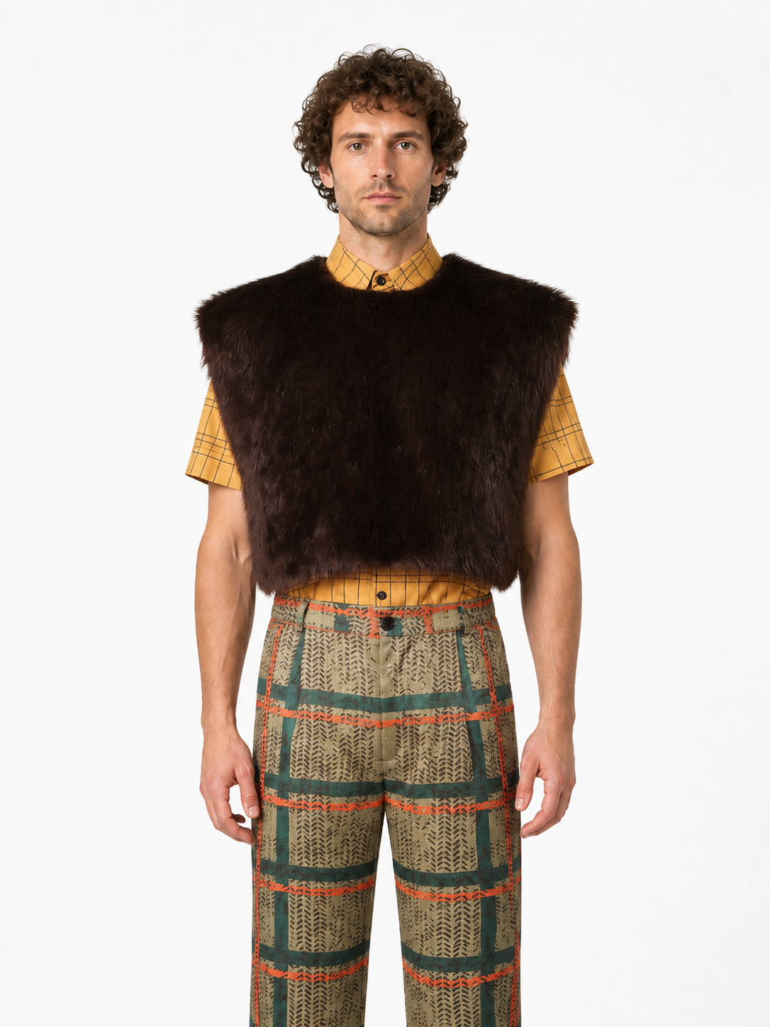 Checkered Cosplay Costume with Furry Vest Costumes detail 3