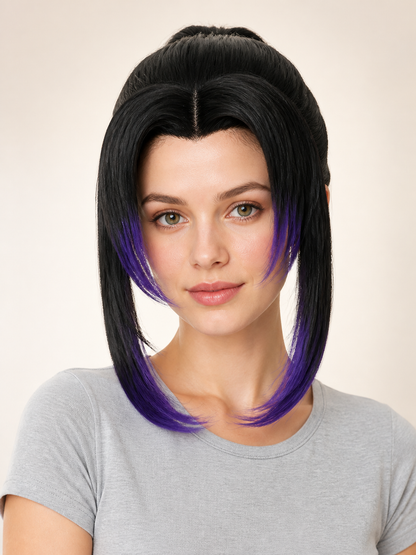 Black and Purple Carnival Wig with Updo Costume Wigs detail 2