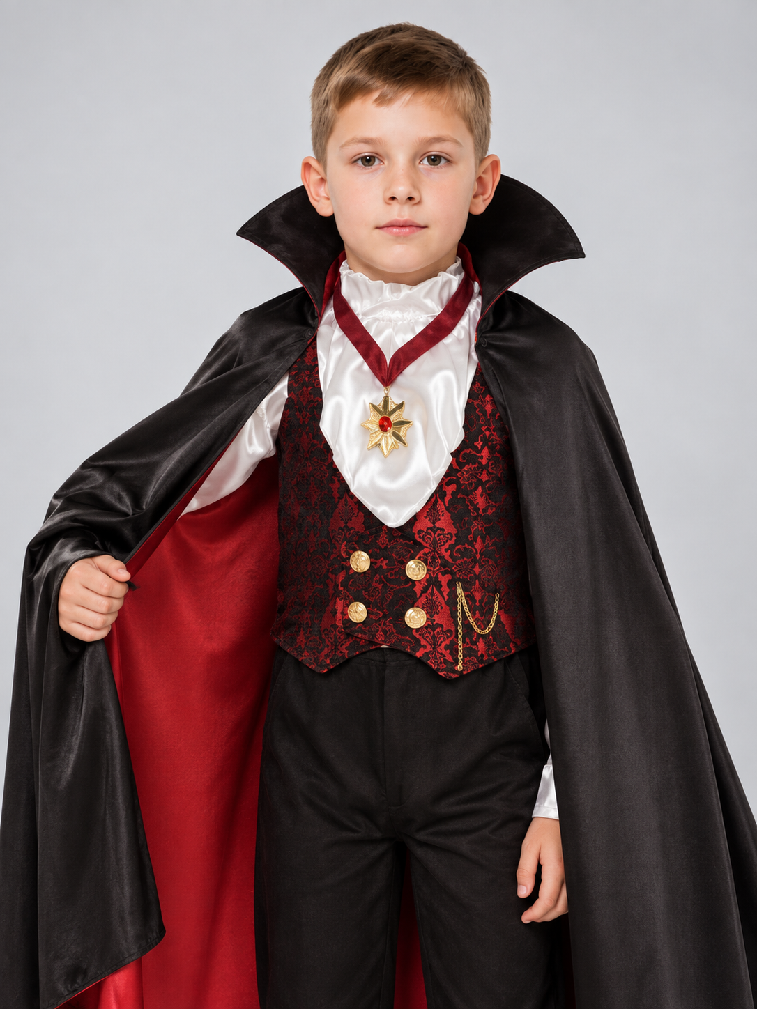 Vampire Costume with Cape, Hood, and Medallion Costume Capes detail 2