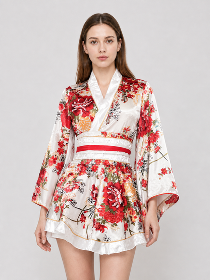 Floral Print Kimono Set with Belt