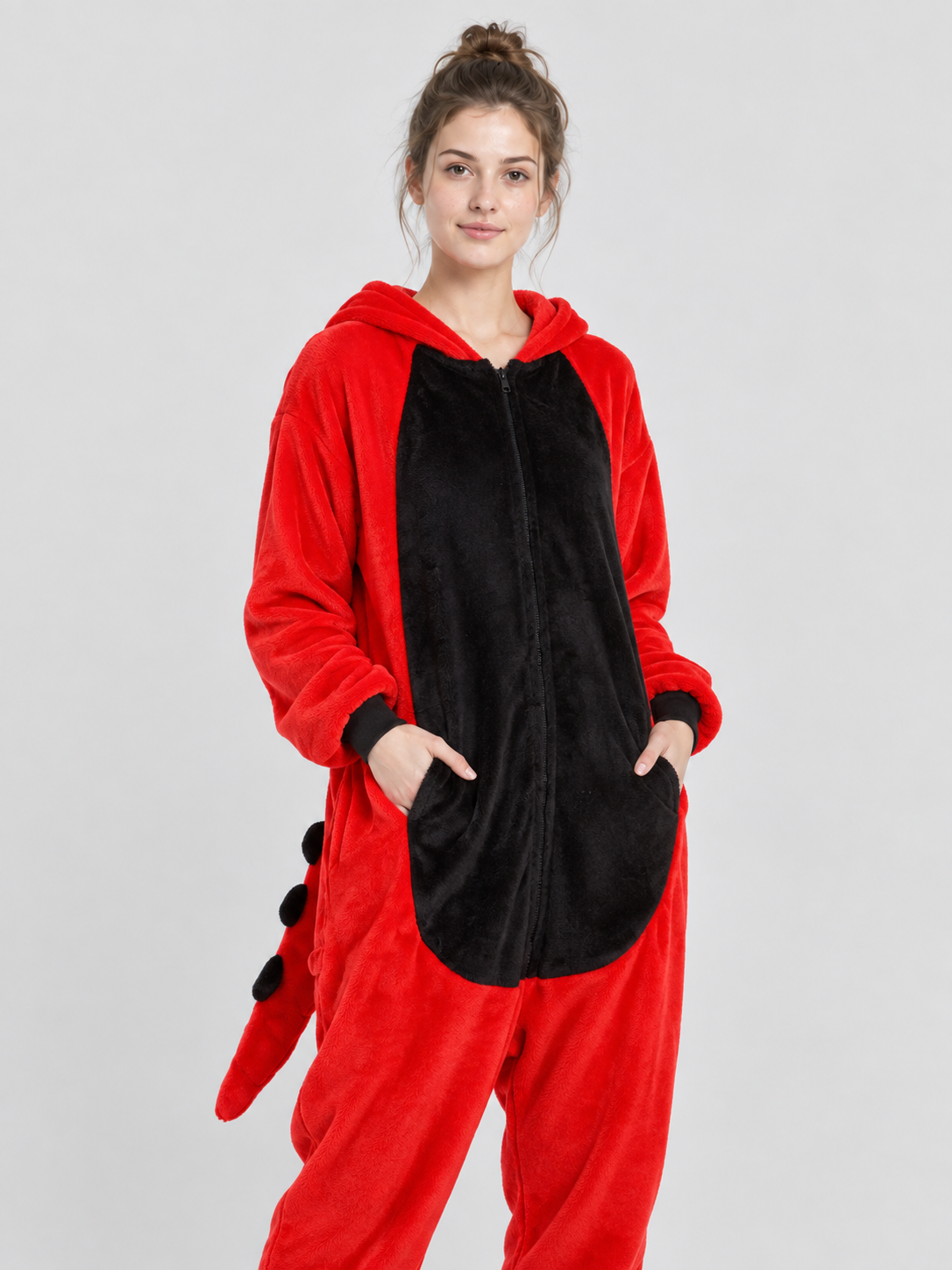 Red and Black Flannel Hooded Pajama Jumpsuit