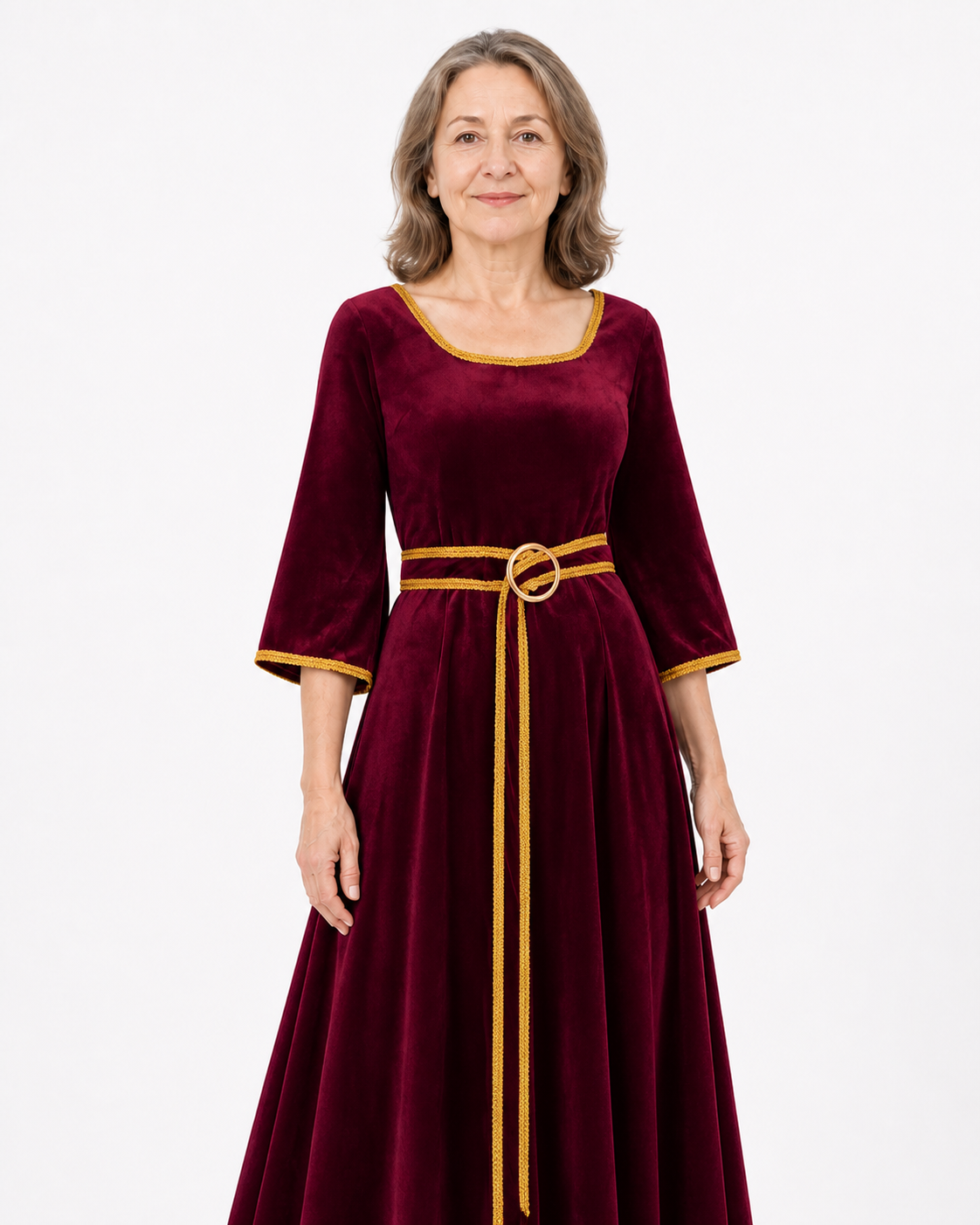 Burgundy Carnival Dress with Gold Trim Costume Dresses detail 3