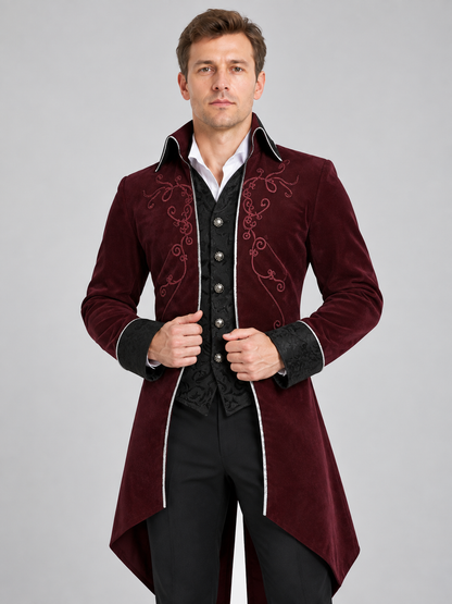 Burgundy Embroidered Vampire Carnival Tailcoat