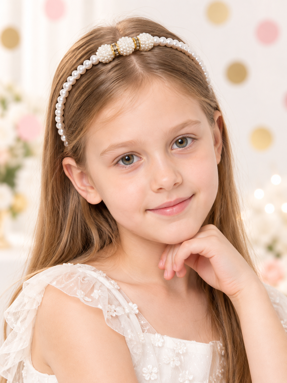 White Pearl Braided Kids Hair Headband