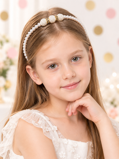 White Pearl Braided Kids Hair Headband
