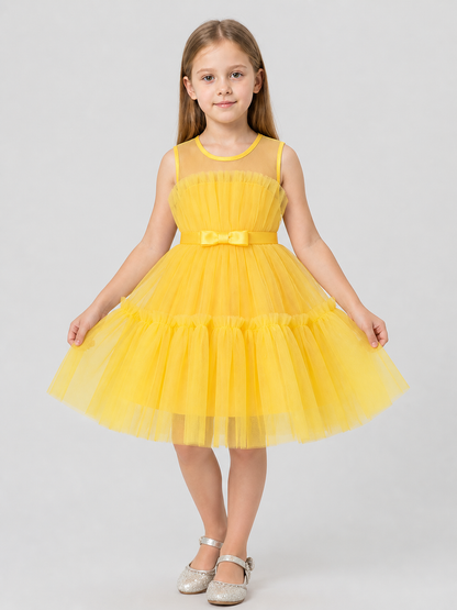 Yellow Princess Dress for Girls, Full Skirt, Bow Costume Dresses detail 3