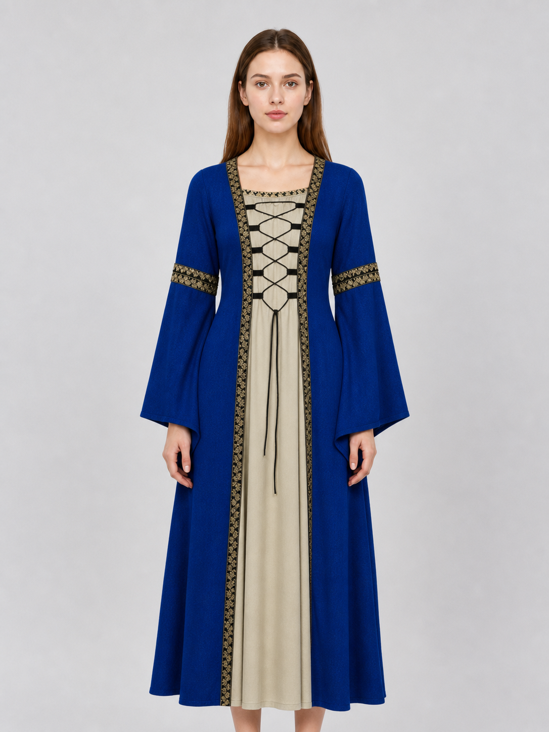 Long Medieval-Style Dress with Lacing