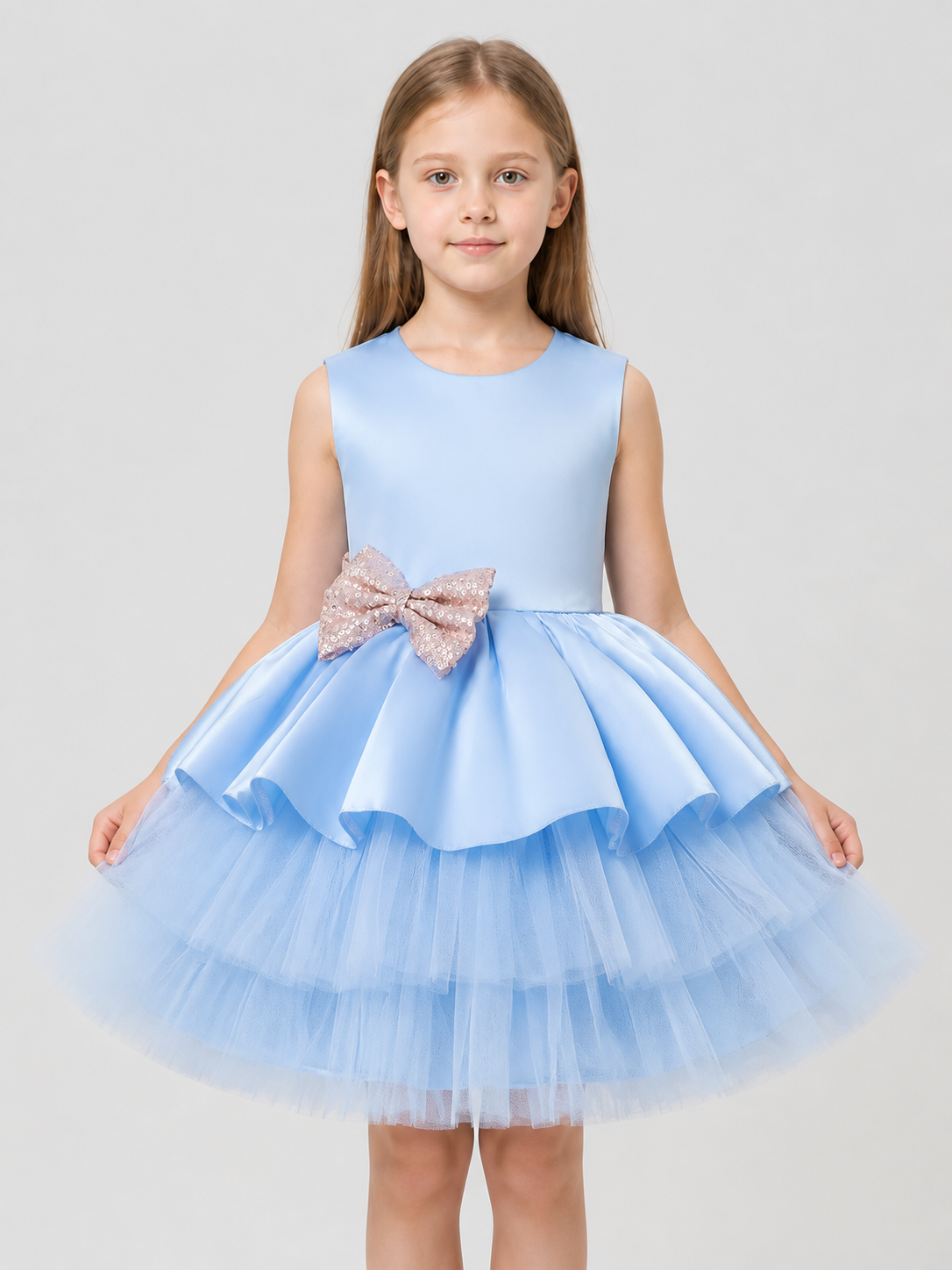 Puffy Blue Princess Dress with a Sparkly Bow