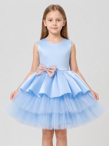 Puffy Blue Princess Dress with a Sparkly Bow