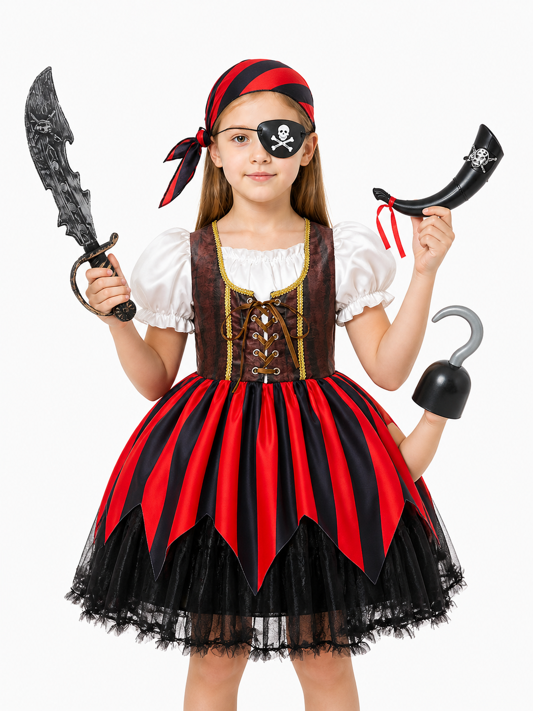 Pirate Costume with Striped Dress and Accessories Costume Dresses detail 3