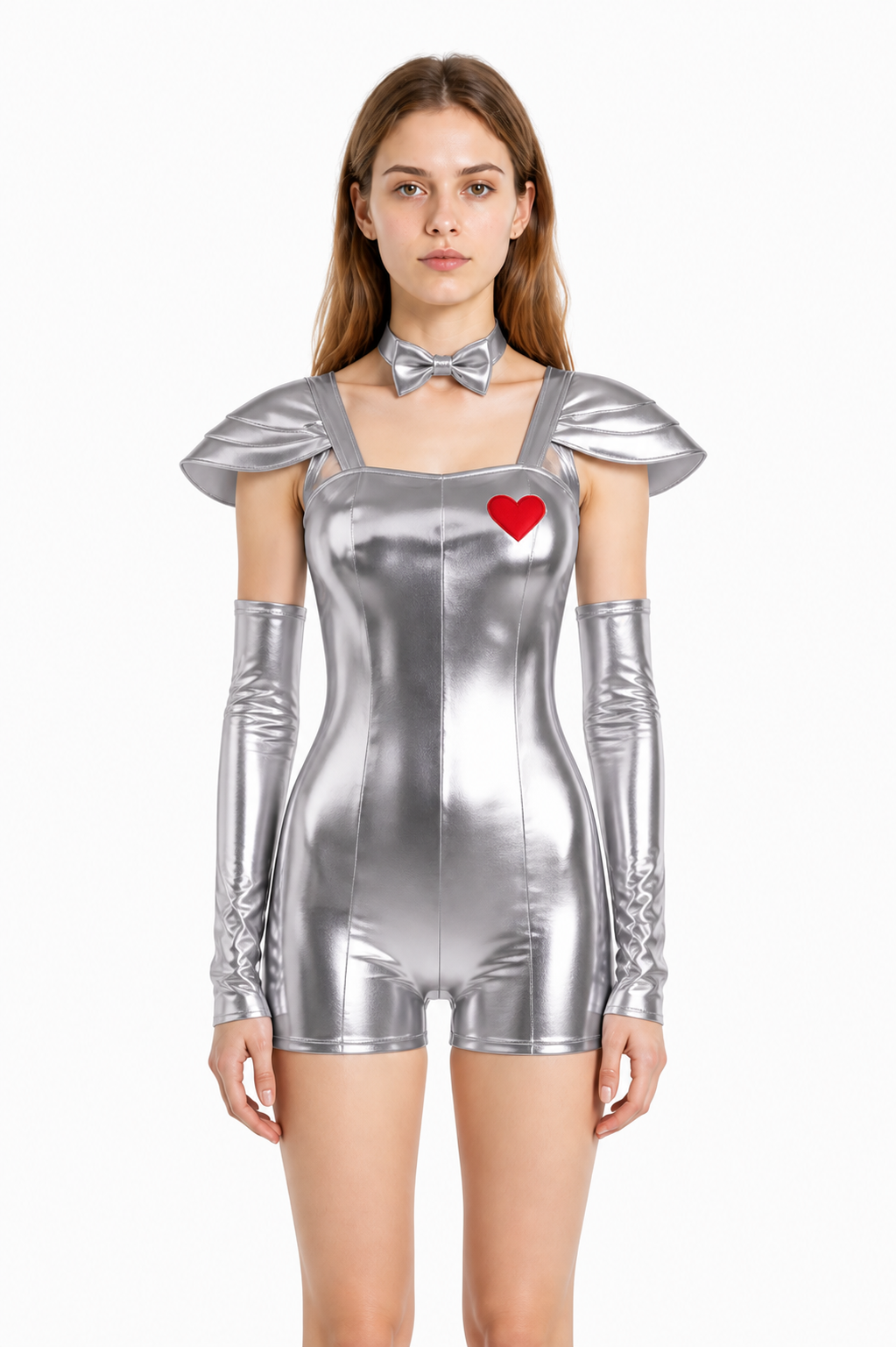 Silver Jumpsuit with Red Heart for Cosplay Costumes detail 2