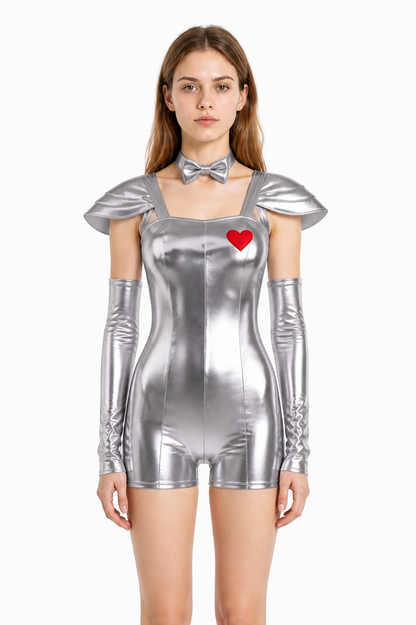 Silver Jumpsuit with Red Heart for Cosplay Costumes detail 2