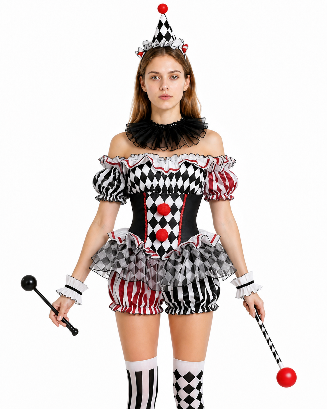 Clown Jumpsuit with Diamond Pattern and Jabot product detail 3