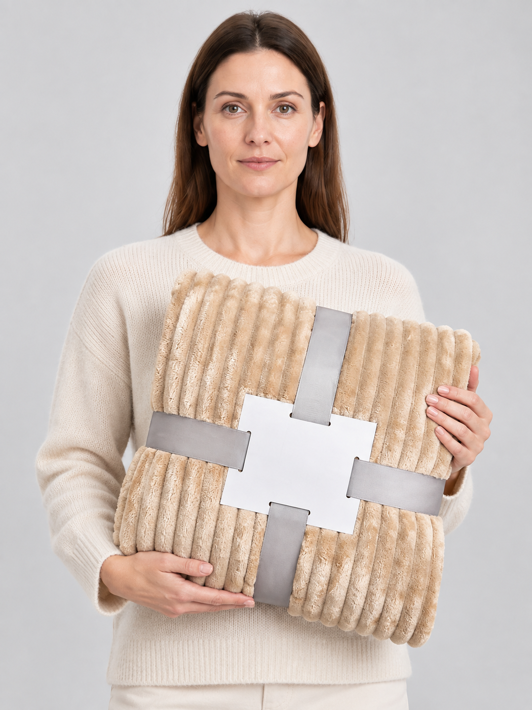 Beige Flannel Throw Blanket Soft with Wavy Relief