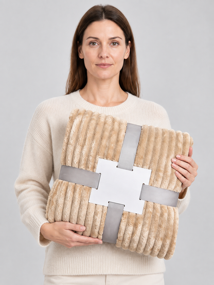 Beige Flannel Throw Blanket Soft with Wavy Relief