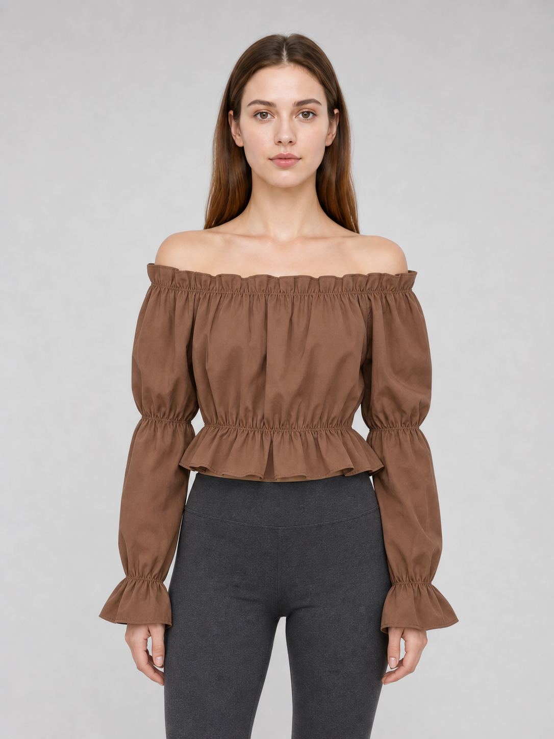 Cropped Off-the-Shoulder Blouse with Puff Sleeves