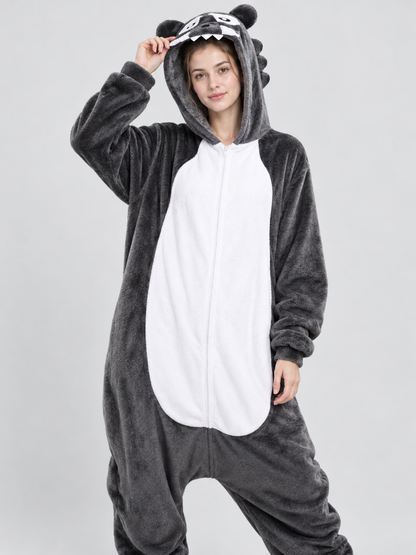 Fleece Pajama Jumpsuit with Animal Hood