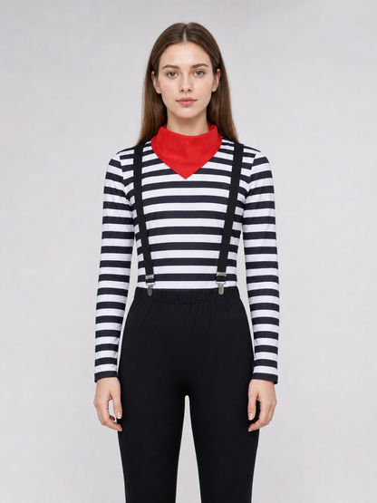 Retro Mime Cosplay Costume, Striped